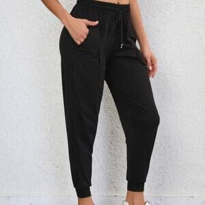 WAREHOUSE Women's Black Soft Drawstring Ruched Jogger Pants Sz 12